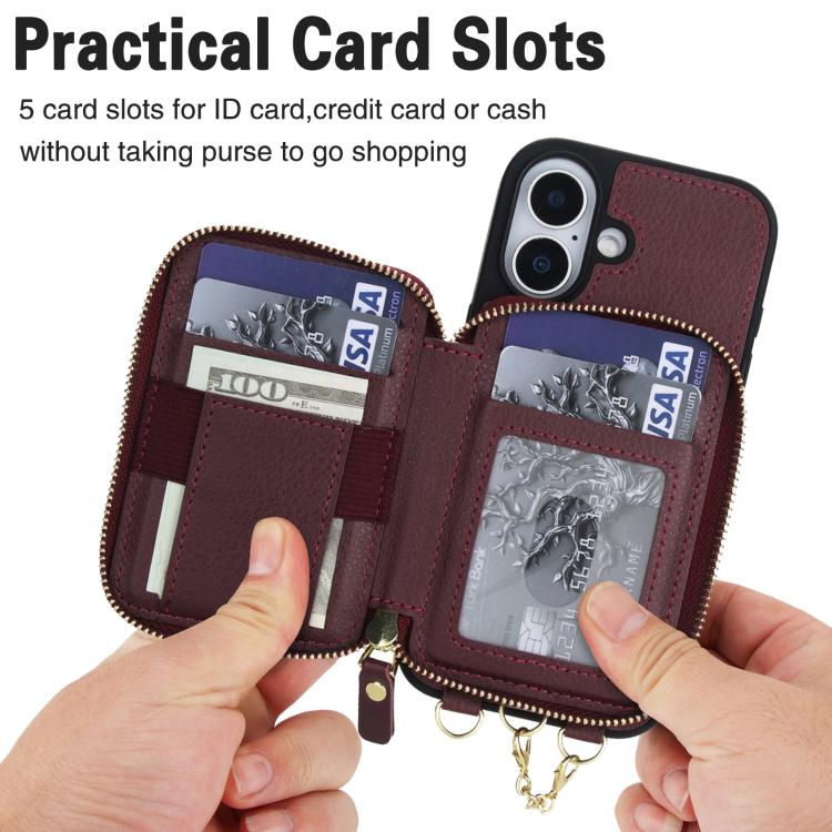 For iPhone 17 AwQuer 2 in 1 Crossbody Zipper Wallet Leather Back Phone Case
