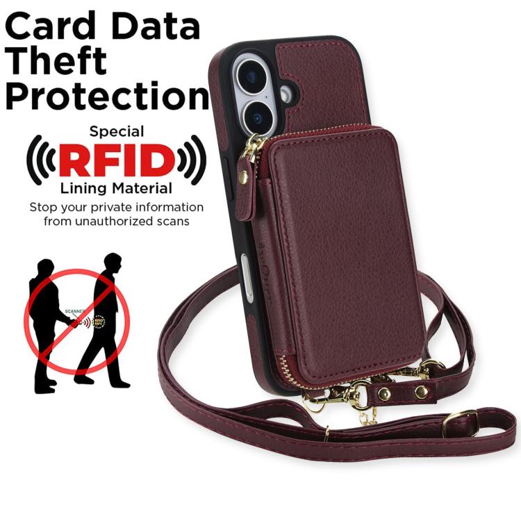 For iPhone 17 AwQuer 2 in 1 Crossbody Zipper Wallet Leather Back Phone Case
