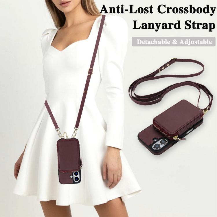 For iPhone 17 AwQuer 2 in 1 Crossbody Zipper Wallet Leather Back Phone Case