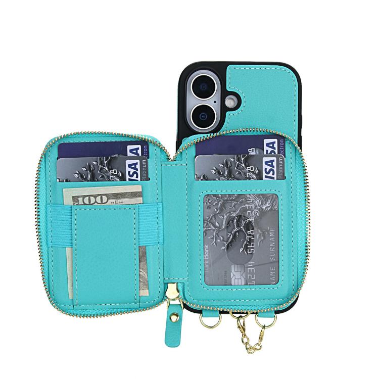 For iPhone 17 AwQuer 2 in 1 Crossbody Zipper Wallet Leather Back Phone Case