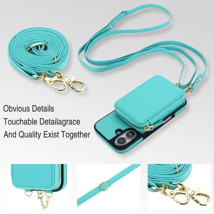 For iPhone 17 AwQuer 2 in 1 Crossbody Zipper Wallet Leather Back Phone Case