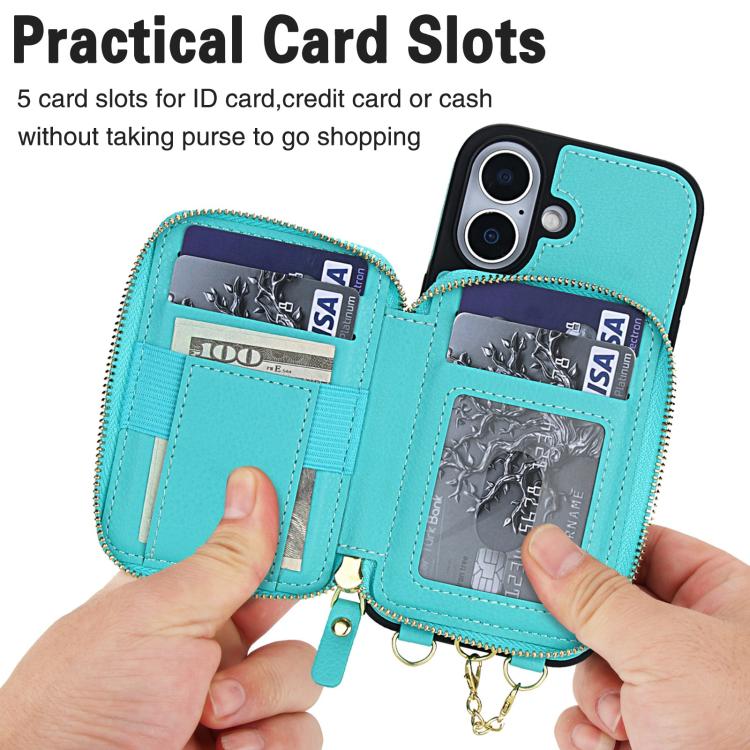 For iPhone 17 AwQuer 2 in 1 Crossbody Zipper Wallet Leather Back Phone Case