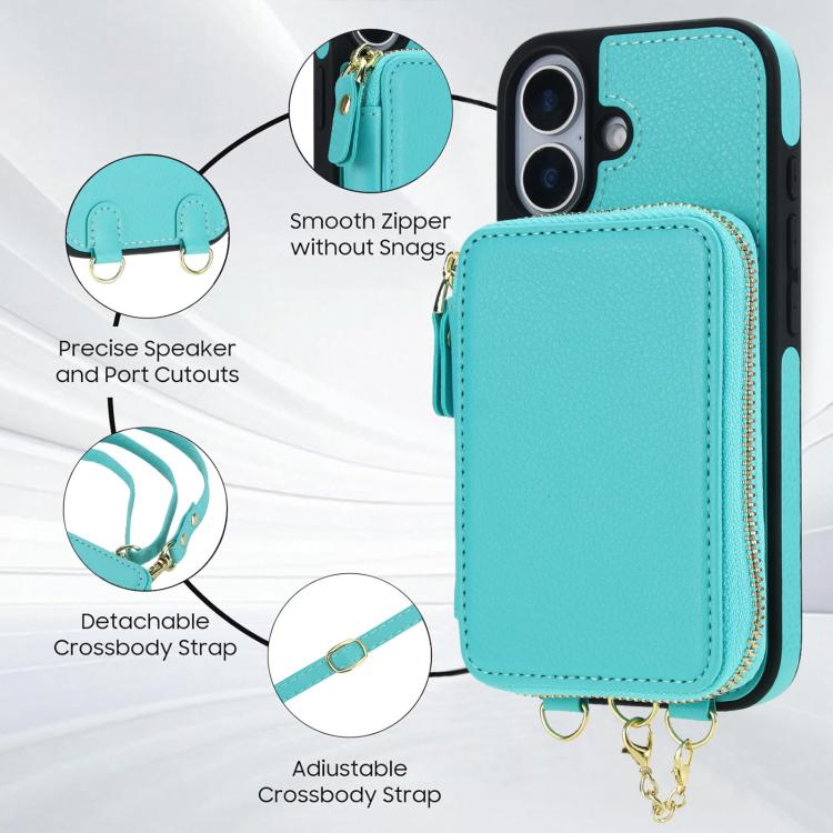 For iPhone 17 AwQuer 2 in 1 Crossbody Zipper Wallet Leather Back Phone Case