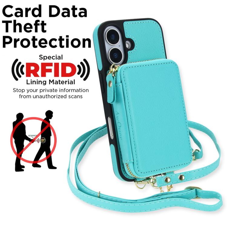 For iPhone 17 AwQuer 2 in 1 Crossbody Zipper Wallet Leather Back Phone Case