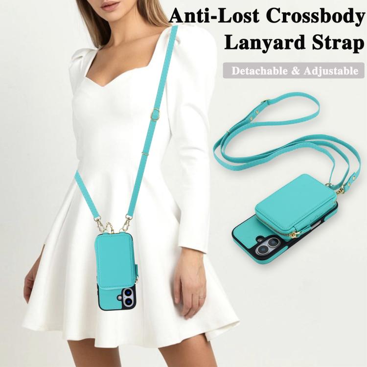 For iPhone 17 AwQuer 2 in 1 Crossbody Zipper Wallet Leather Back Phone Case