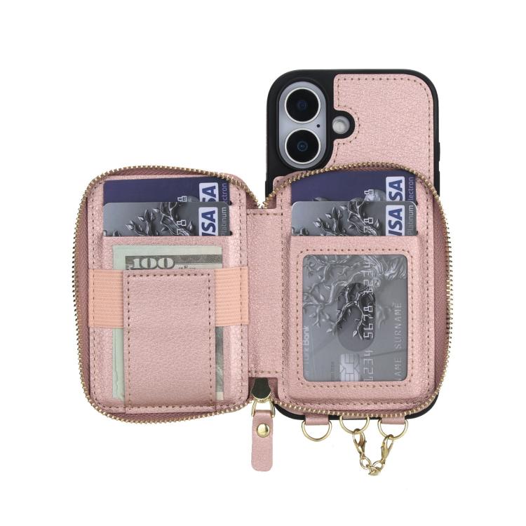 For iPhone 17 AwQuer 2 in 1 Crossbody Zipper Wallet Leather Back Phone Case