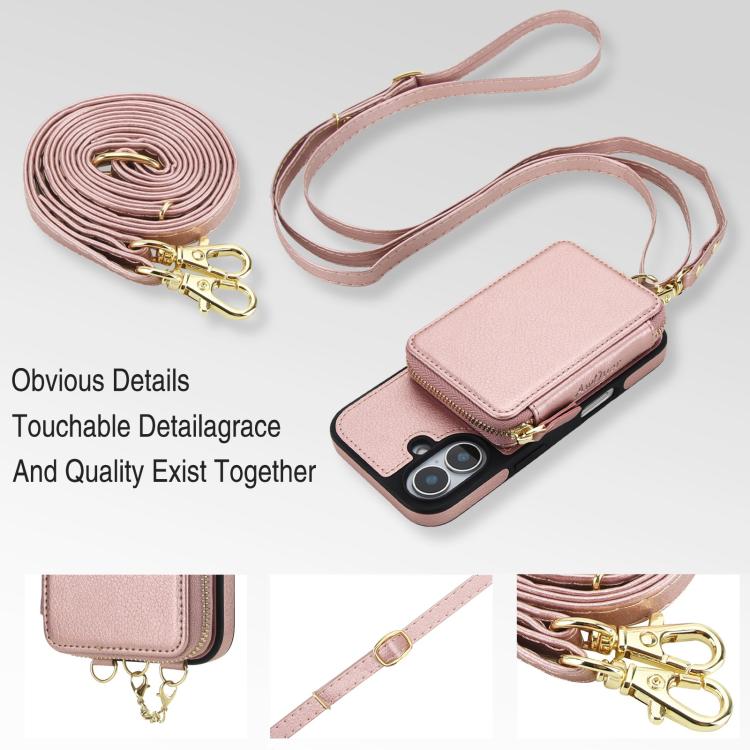 For iPhone 17 AwQuer 2 in 1 Crossbody Zipper Wallet Leather Back Phone Case