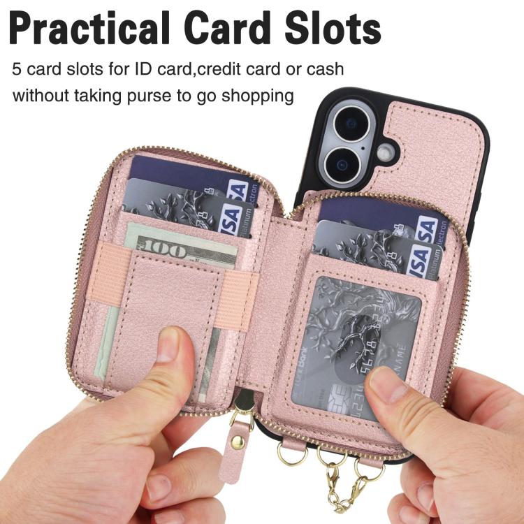 For iPhone 17 AwQuer 2 in 1 Crossbody Zipper Wallet Leather Back Phone Case