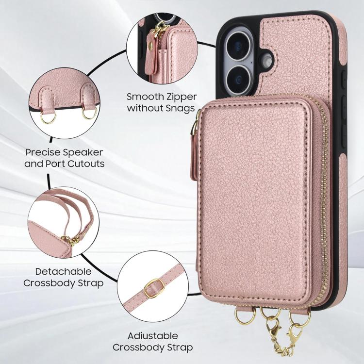 For iPhone 17 AwQuer 2 in 1 Crossbody Zipper Wallet Leather Back Phone Case