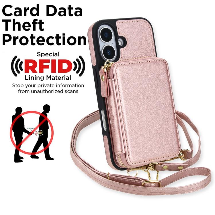 For iPhone 17 AwQuer 2 in 1 Crossbody Zipper Wallet Leather Back Phone Case