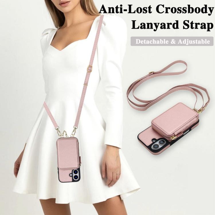 For iPhone 17 AwQuer 2 in 1 Crossbody Zipper Wallet Leather Back Phone Case