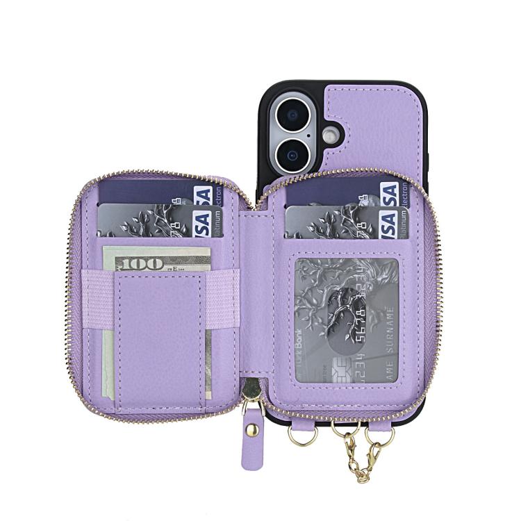 For iPhone 17 AwQuer 2 in 1 Crossbody Zipper Wallet Leather Back Phone Case