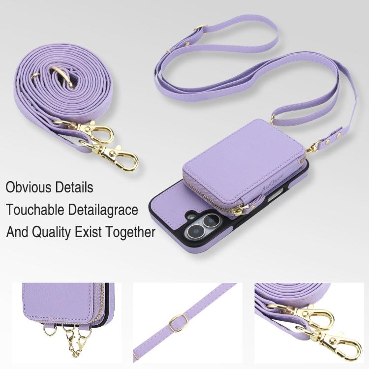 For iPhone 17 AwQuer 2 in 1 Crossbody Zipper Wallet Leather Back Phone Case