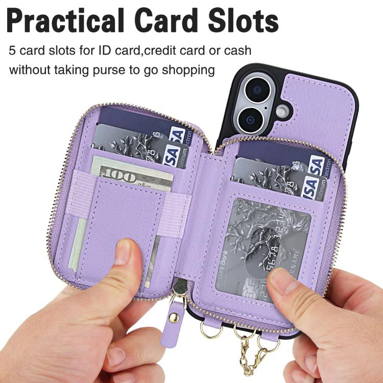 For iPhone 17 AwQuer 2 in 1 Crossbody Zipper Wallet Leather Back Phone Case