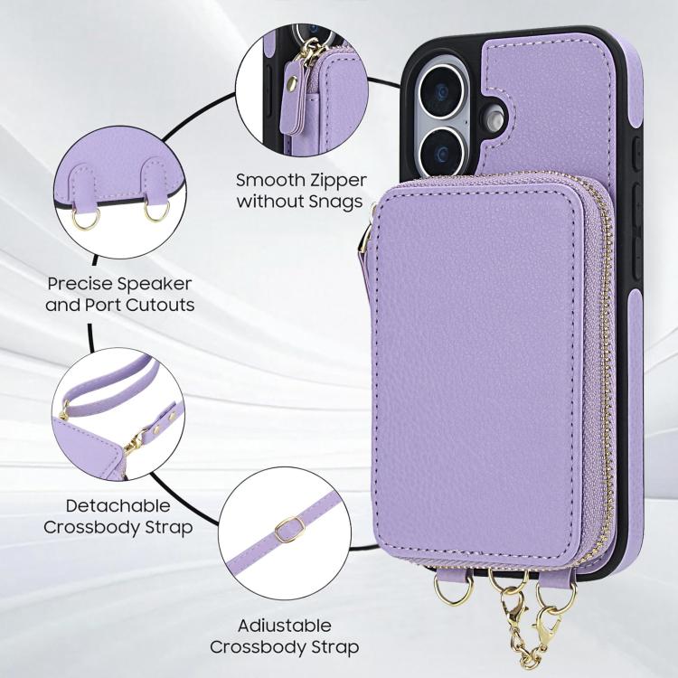 For iPhone 17 AwQuer 2 in 1 Crossbody Zipper Wallet Leather Back Phone Case