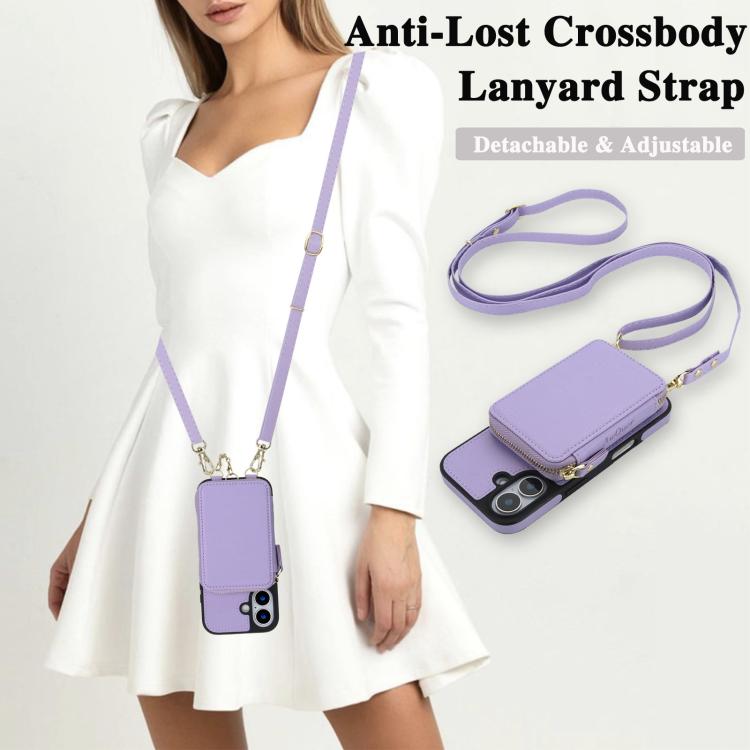 For iPhone 17 AwQuer 2 in 1 Crossbody Zipper Wallet Leather Back Phone Case