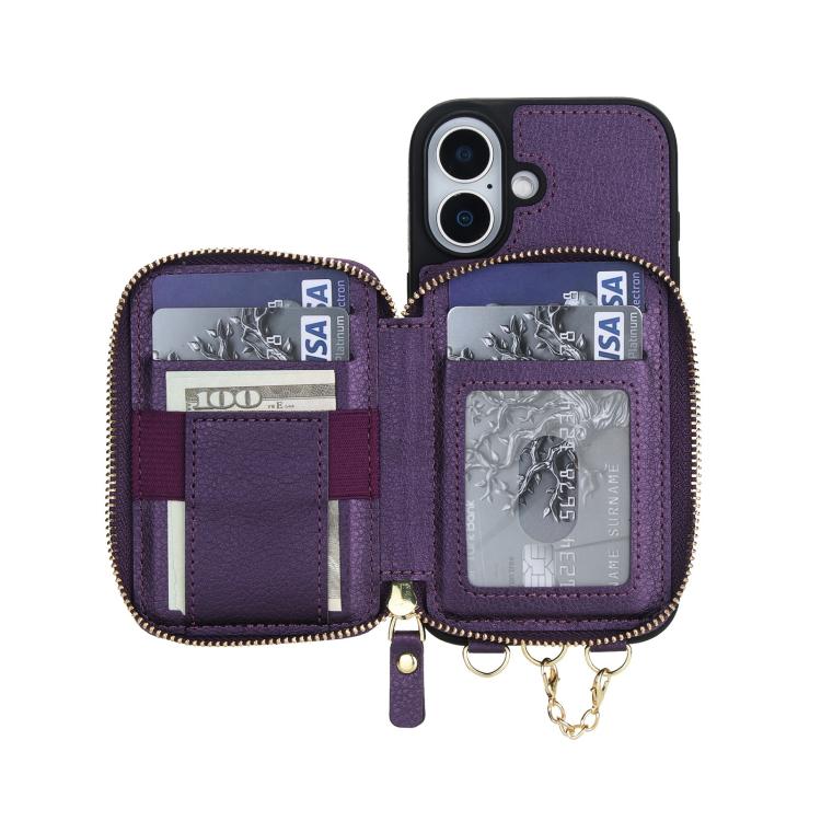 For iPhone 17 AwQuer 2 in 1 Crossbody Zipper Wallet Leather Back Phone Case