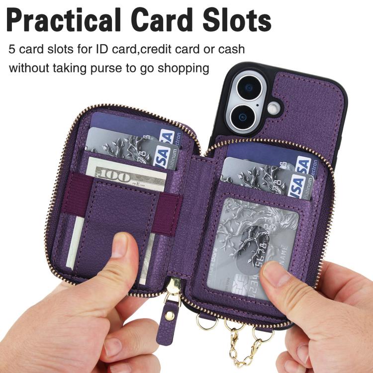 For iPhone 17 AwQuer 2 in 1 Crossbody Zipper Wallet Leather Back Phone Case