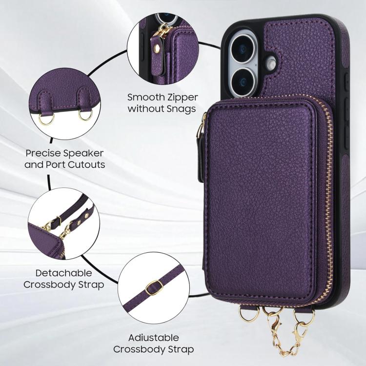 For iPhone 17 AwQuer 2 in 1 Crossbody Zipper Wallet Leather Back Phone Case