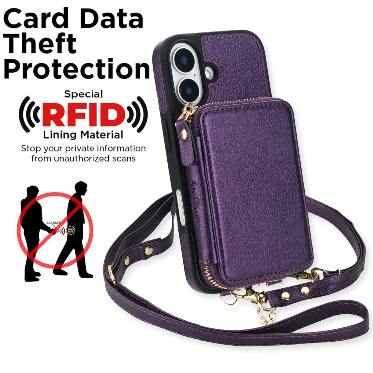 For iPhone 17 AwQuer 2 in 1 Crossbody Zipper Wallet Leather Back Phone Case