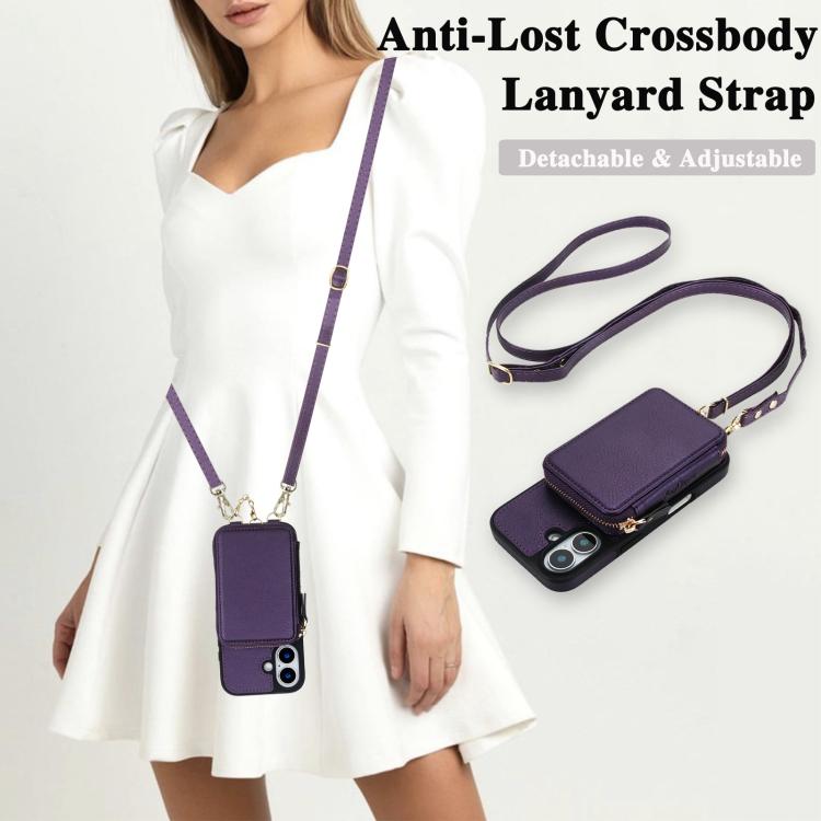 For iPhone 17 AwQuer 2 in 1 Crossbody Zipper Wallet Leather Back Phone Case