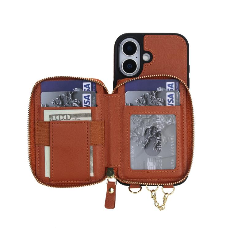 For iPhone 17 AwQuer 2 in 1 Crossbody Zipper Wallet Leather Back Phone Case