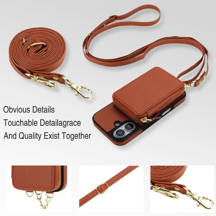 For iPhone 17 AwQuer 2 in 1 Crossbody Zipper Wallet Leather Back Phone Case