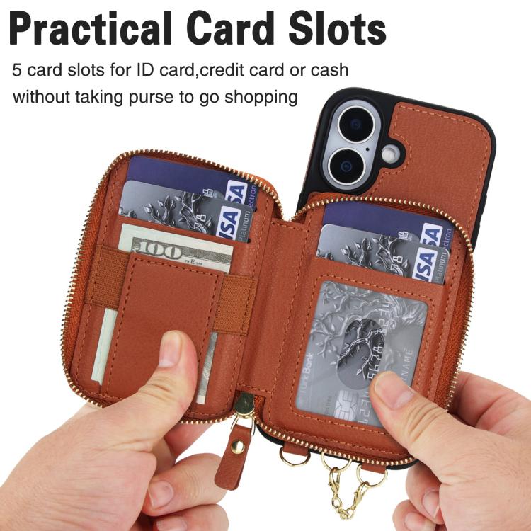For iPhone 17 AwQuer 2 in 1 Crossbody Zipper Wallet Leather Back Phone Case