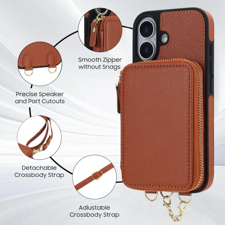 For iPhone 17 AwQuer 2 in 1 Crossbody Zipper Wallet Leather Back Phone Case
