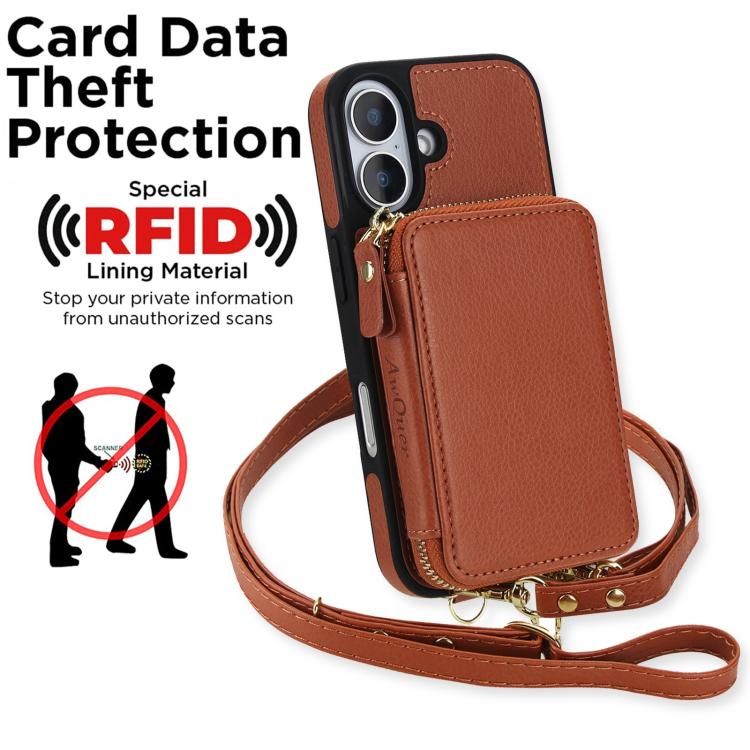 For iPhone 17 AwQuer 2 in 1 Crossbody Zipper Wallet Leather Back Phone Case