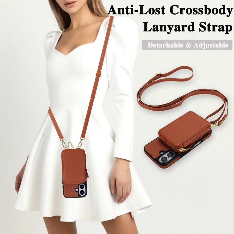 For iPhone 17 AwQuer 2 in 1 Crossbody Zipper Wallet Leather Back Phone Case