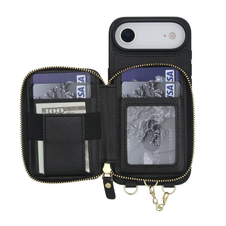 For iPhone Air AwQuer 2 in 1 Crossbody Zipper Wallet Leather Back Phone Case