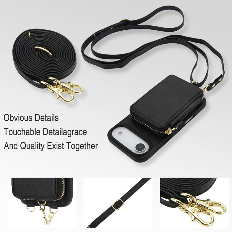 For iPhone Air AwQuer 2 in 1 Crossbody Zipper Wallet Leather Back Phone Case