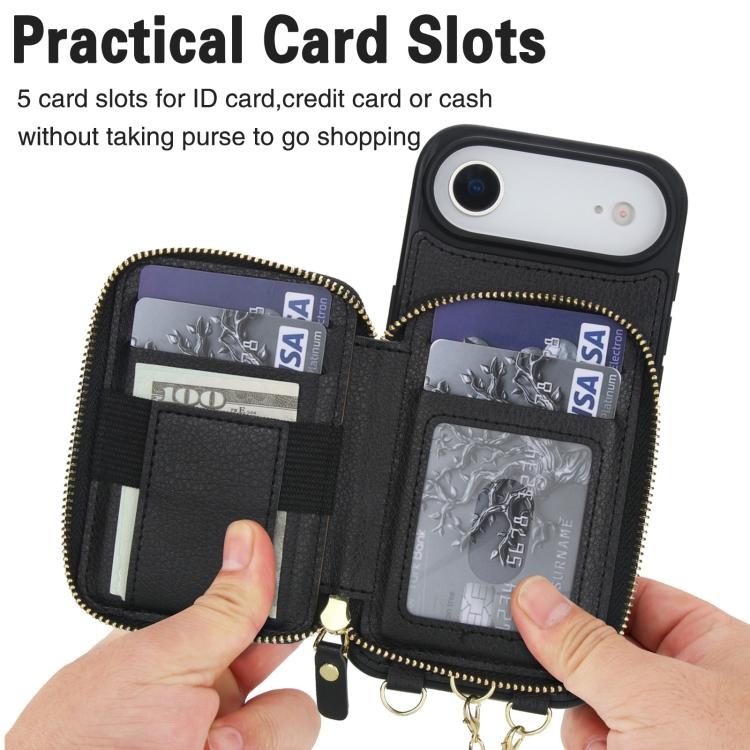 For iPhone Air AwQuer 2 in 1 Crossbody Zipper Wallet Leather Back Phone Case
