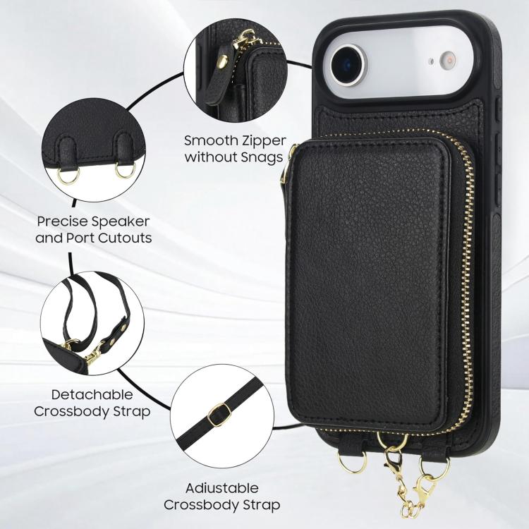 For iPhone Air AwQuer 2 in 1 Crossbody Zipper Wallet Leather Back Phone Case