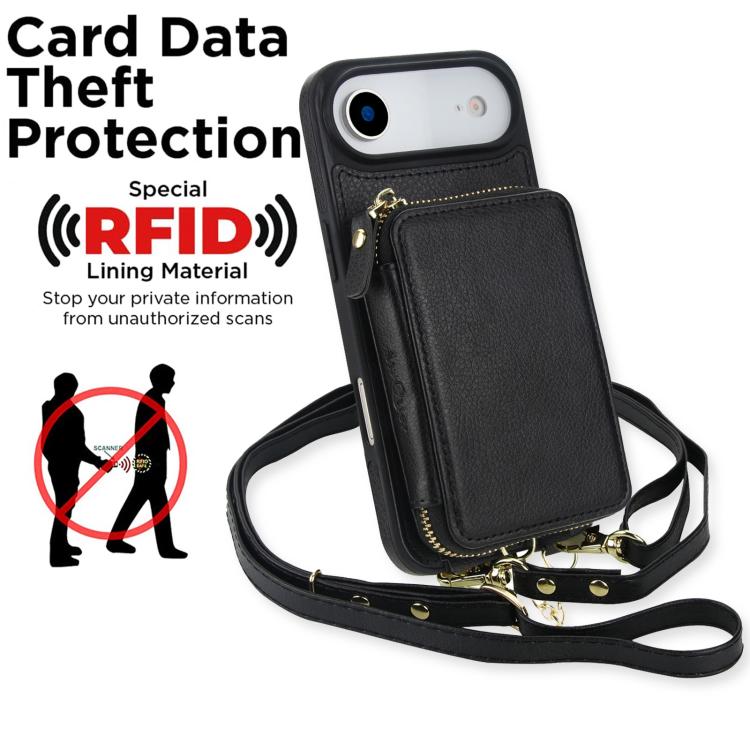 For iPhone Air AwQuer 2 in 1 Crossbody Zipper Wallet Leather Back Phone Case
