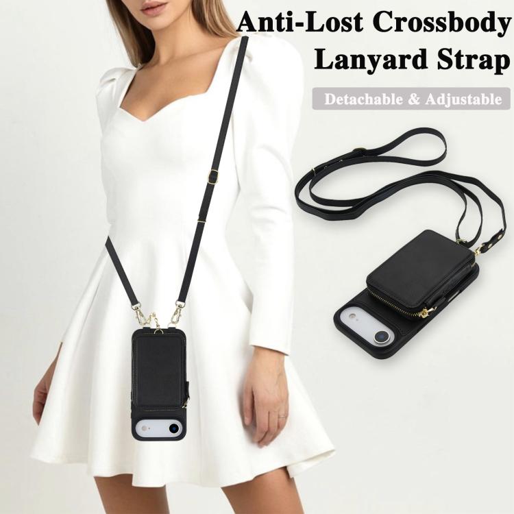 For iPhone Air AwQuer 2 in 1 Crossbody Zipper Wallet Leather Back Phone Case