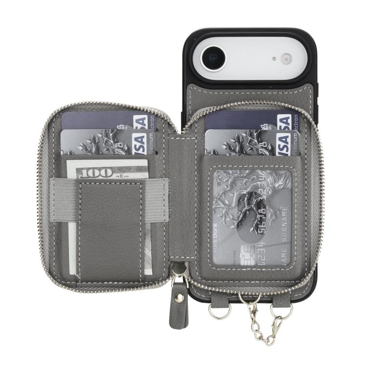 For iPhone Air AwQuer 2 in 1 Crossbody Zipper Wallet Leather Back Phone Case