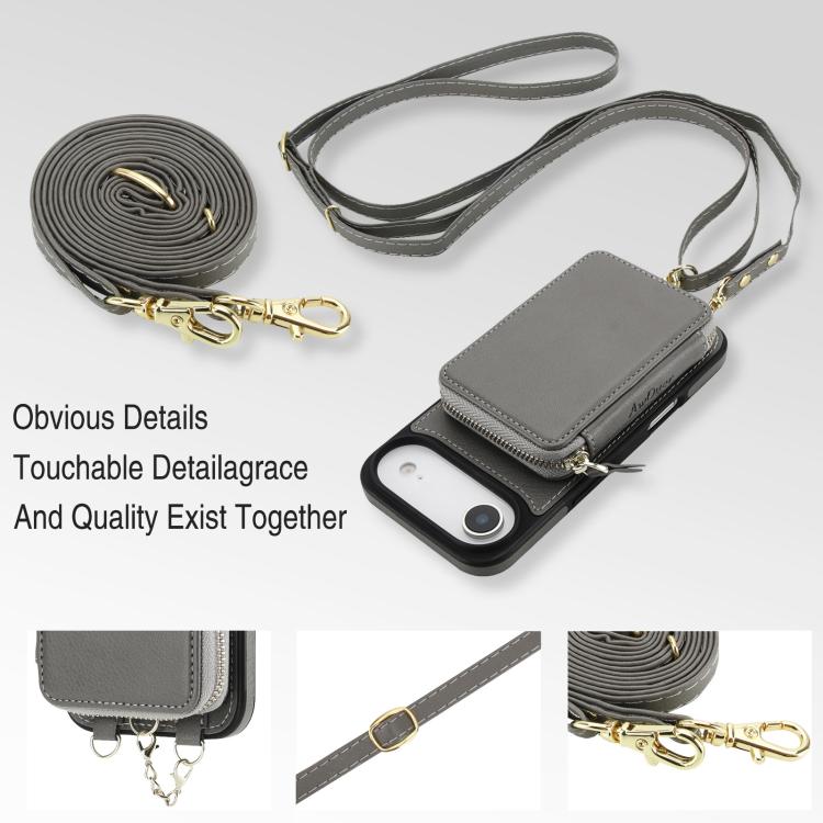 For iPhone Air AwQuer 2 in 1 Crossbody Zipper Wallet Leather Back Phone Case