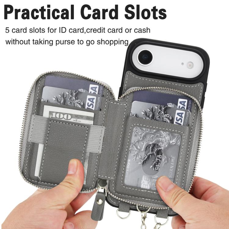 For iPhone Air AwQuer 2 in 1 Crossbody Zipper Wallet Leather Back Phone Case