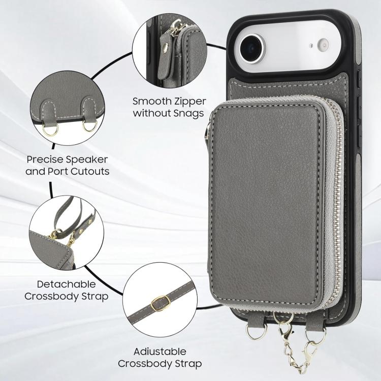 For iPhone Air AwQuer 2 in 1 Crossbody Zipper Wallet Leather Back Phone Case