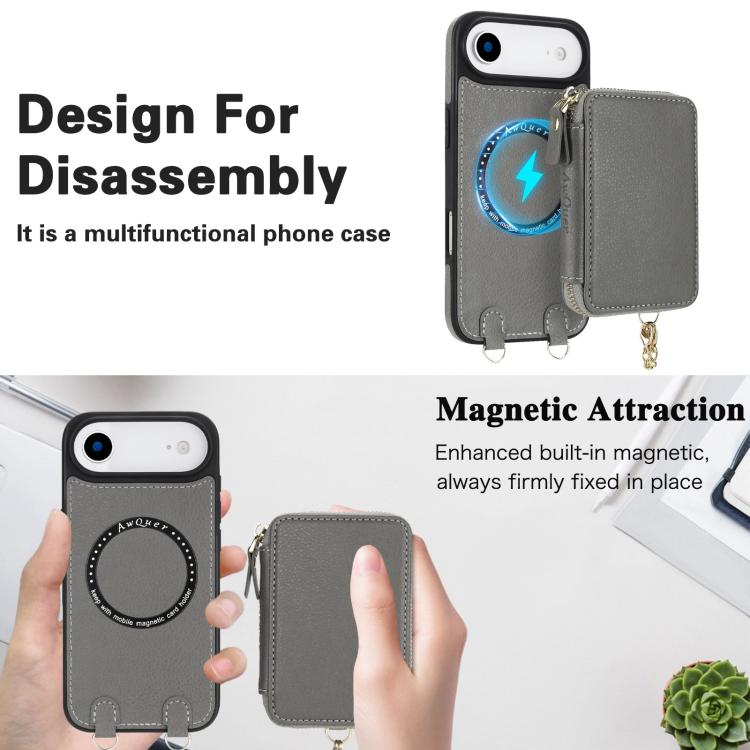 For iPhone Air AwQuer 2 in 1 Crossbody Zipper Wallet Leather Back Phone Case