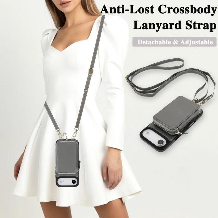 For iPhone Air AwQuer 2 in 1 Crossbody Zipper Wallet Leather Back Phone Case