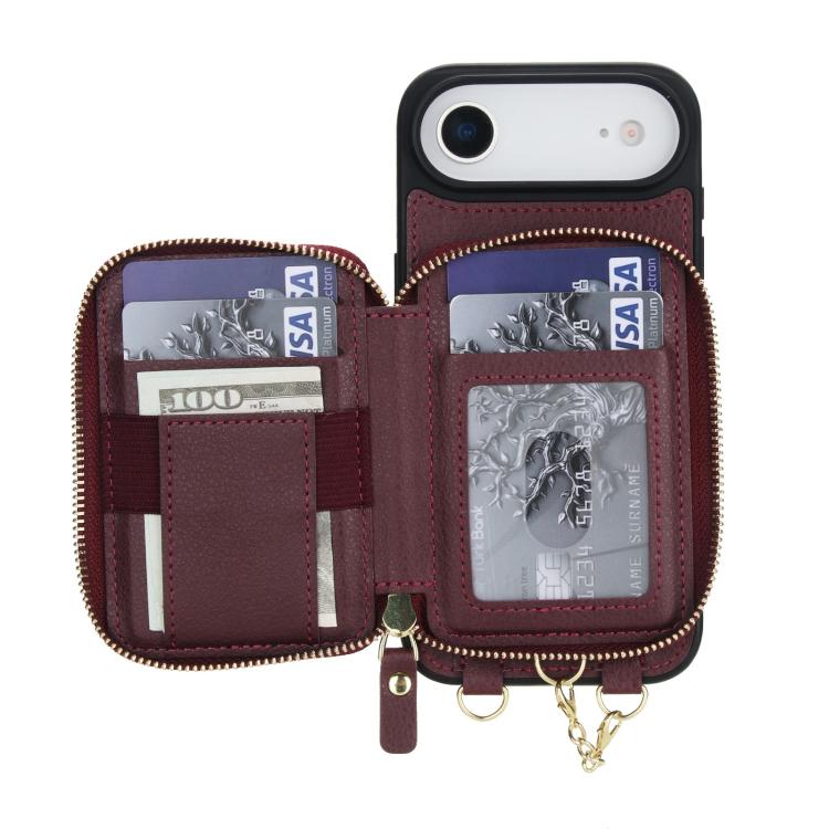 For iPhone Air AwQuer 2 in 1 Crossbody Zipper Wallet Leather Back Phone Case