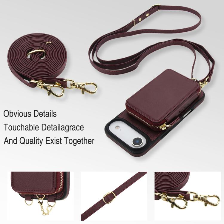 For iPhone Air AwQuer 2 in 1 Crossbody Zipper Wallet Leather Back Phone Case