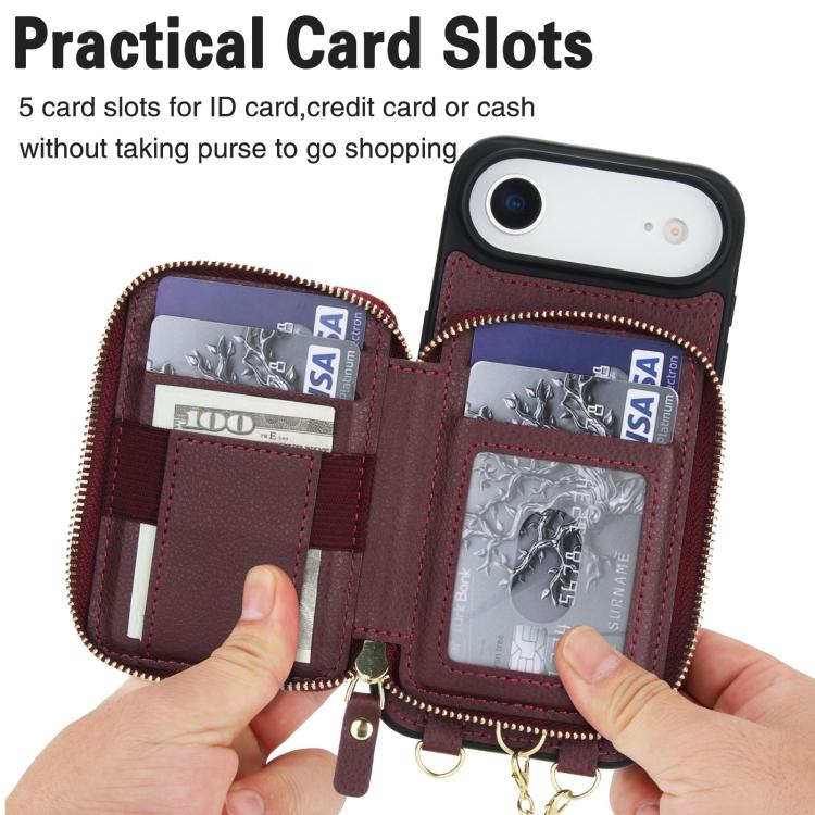 For iPhone Air AwQuer 2 in 1 Crossbody Zipper Wallet Leather Back Phone Case