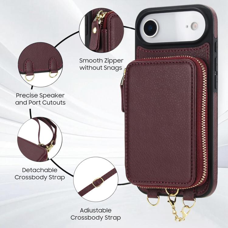 For iPhone Air AwQuer 2 in 1 Crossbody Zipper Wallet Leather Back Phone Case