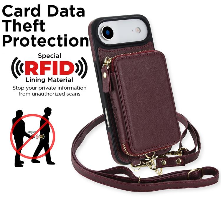 For iPhone Air AwQuer 2 in 1 Crossbody Zipper Wallet Leather Back Phone Case