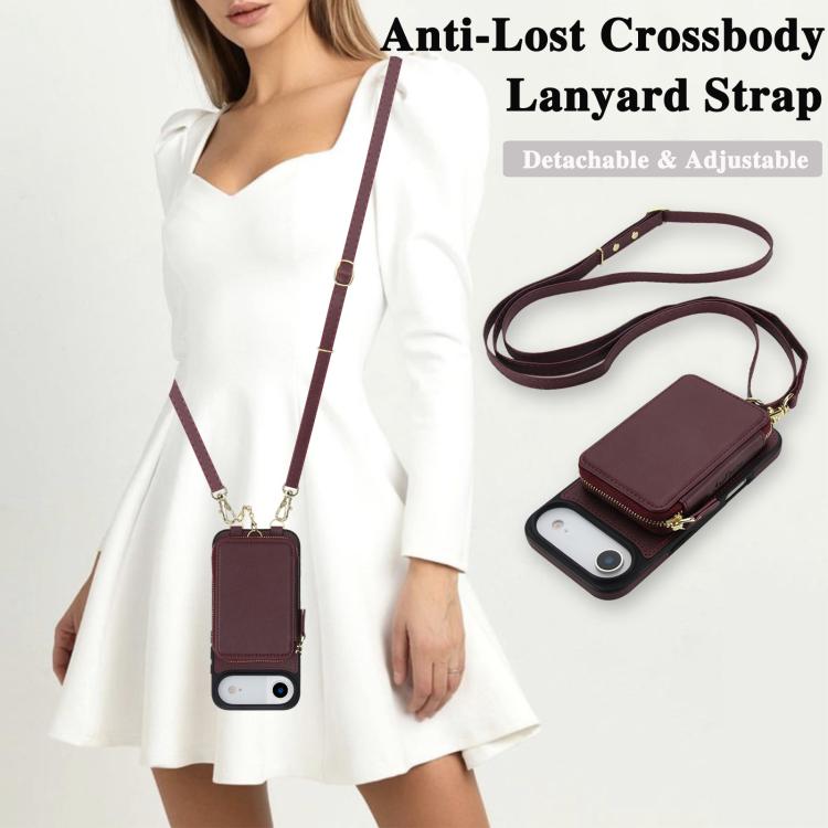 For iPhone Air AwQuer 2 in 1 Crossbody Zipper Wallet Leather Back Phone Case
