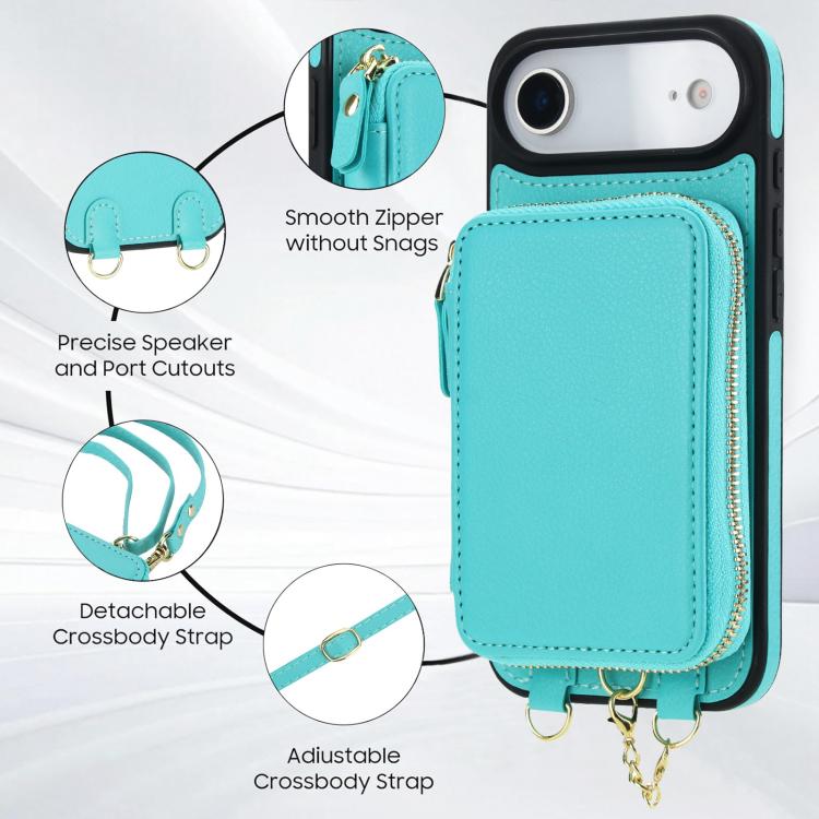For iPhone Air AwQuer 2 in 1 Crossbody Zipper Wallet Leather Back Phone Case